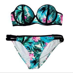 EUC Tropical print strapless bikini